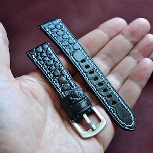 Black Soft Leather Watch Band. Handmade Watch Strap, 18mm 20mm 22mm 24mm mm Wristwatch Handcrafted Croco Pattern strap