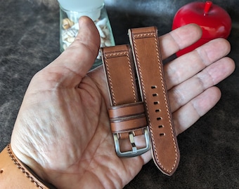 Brown Leather Watch Strap: Handmade Calfskin Band, Italian Buttero Leather (22mm 24mm 26mm)