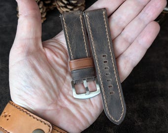 Handmade Brown Leather Watch Strap: Vintage Distressed Band