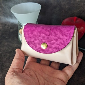 Cartera de piel hecha a mano para mujer. Monedero de piel suave rosa. Monedero de cuero pequeño, cartera de cuero suave, bolso de mujer, regalo brillante para ella.