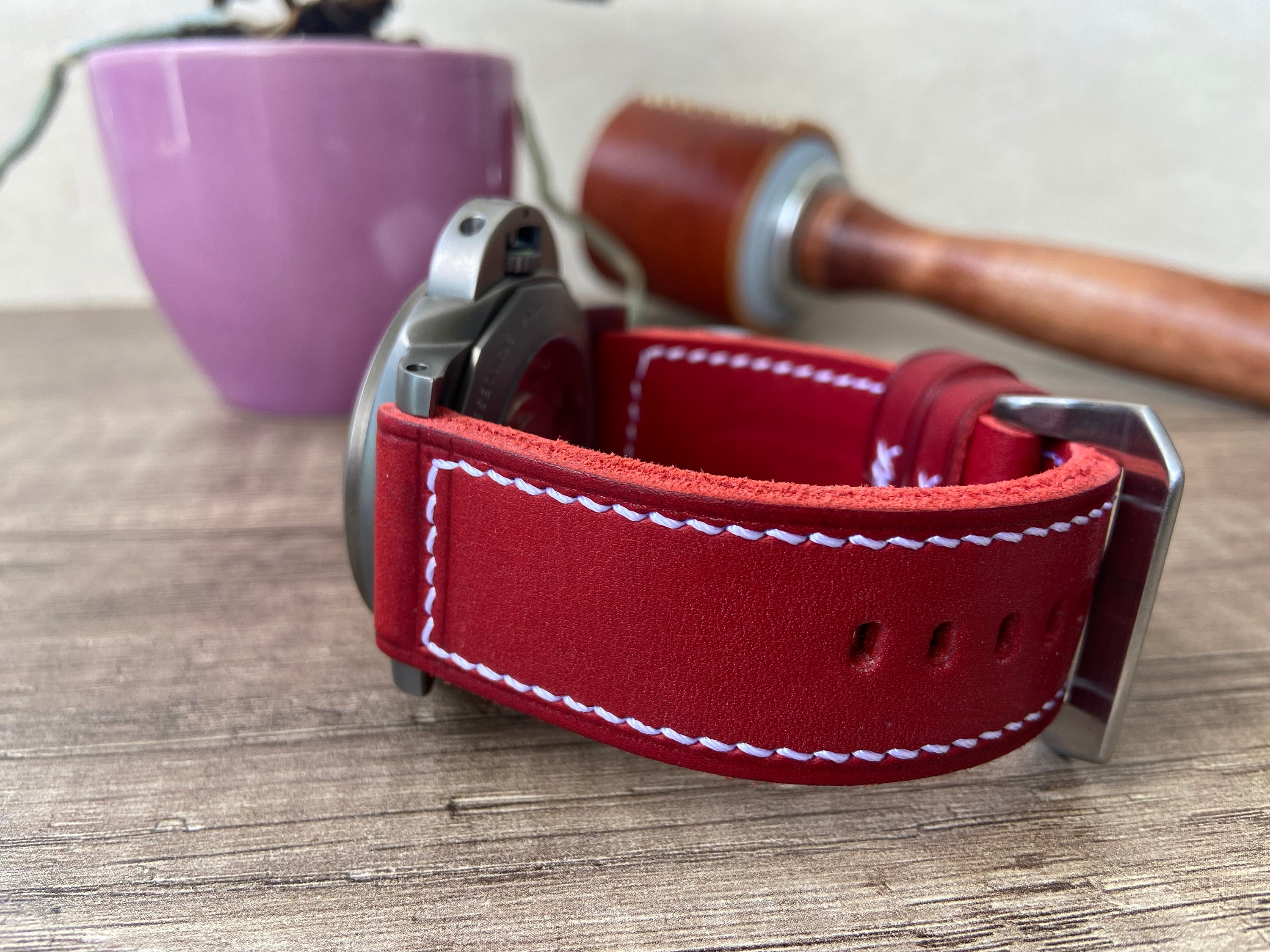 Full Grain Leather Watch Strap 22mm 24mm 26mm. Handmade Soft Watch Band