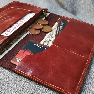 Cartera larga de cuero genuino hecha a mano, billetera de cuero completa para hombres y mujeres, billetera con cremallera para él y para ella, billetera como regalo, monedero hecho a mano