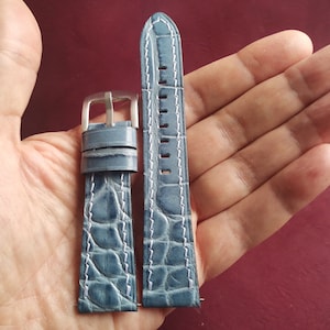 Handmade 22mm Gray-Blue Calfskin Leather Watch Strap