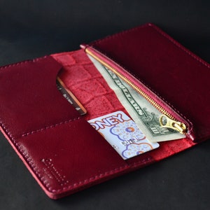 Genuine Italian Leather Wallet, Folder Zipper Wallet  Bordo, Handmade Purse, Custom Made Wallet, Handmade Wallet as a Gift