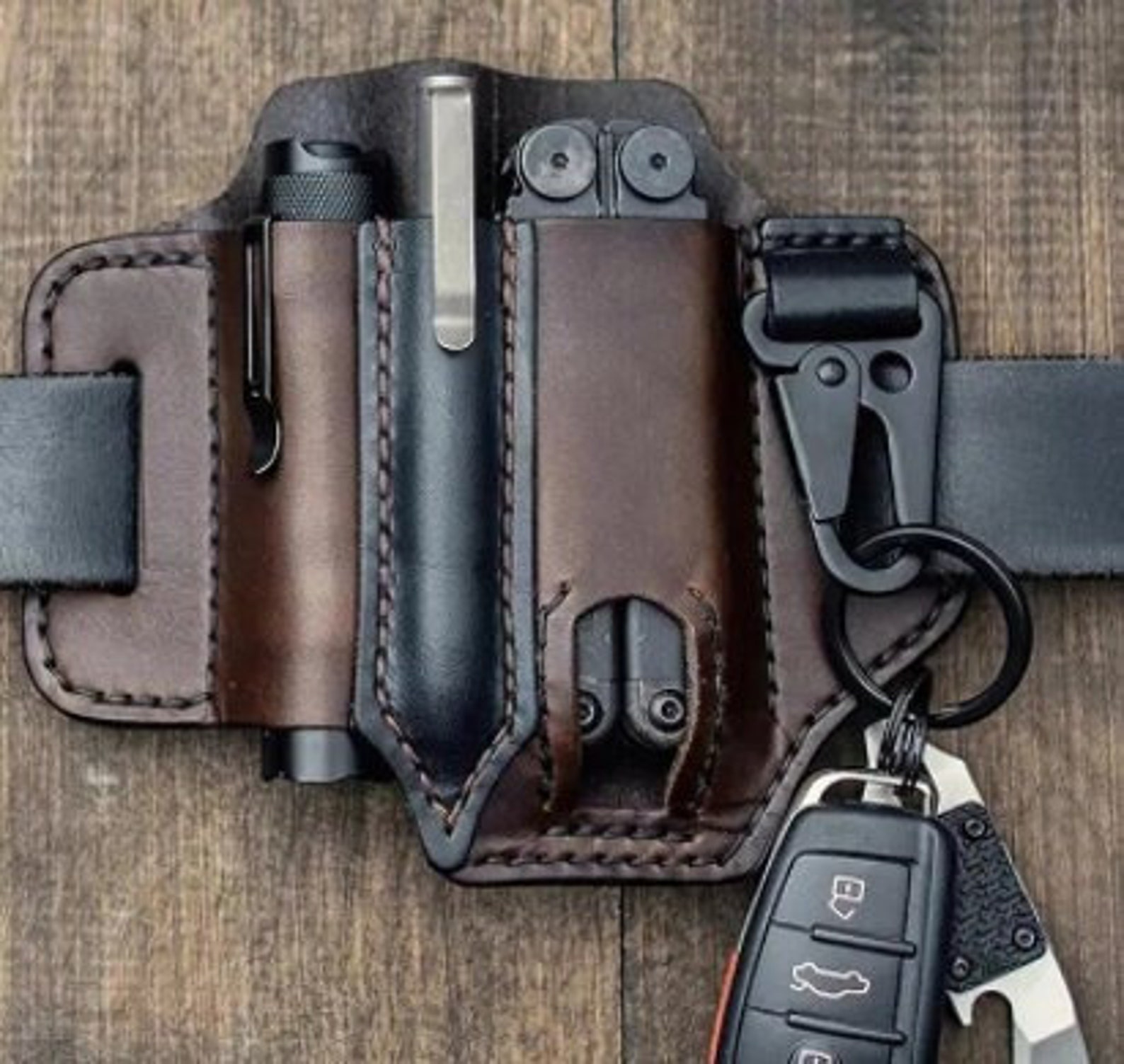 Handmade Genuine Leather Multitool Sheath for Belt Craftsman EDC Pocket