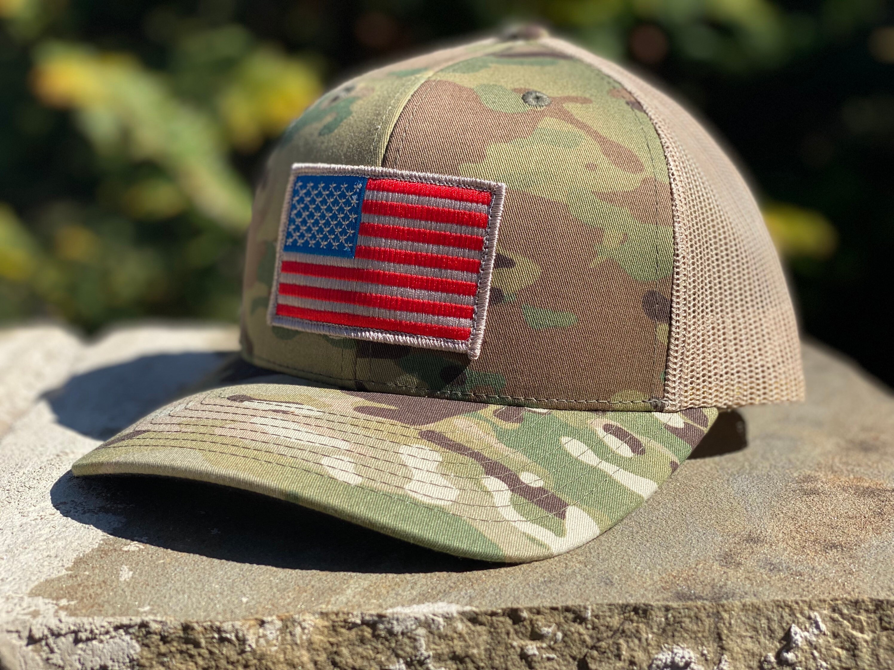 Tactical Pro Supply USA Flag Snapback Hat - Embossed Leather Patch, Patriotic Adjustable Trucker Cap, Army Tan - View #4