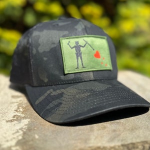 Blackbeard Flag Patch in Green with Black Multicam Trucker SnapBack Style Hat by Concord & Lex