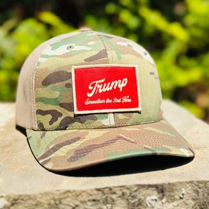 Red Trump “Smoother the 2nd Time” Patch with Multicam Camo SnapBack Trucker Hat by Concord & Lex