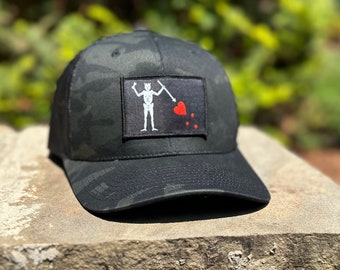 Black Multicam Hat and Black Blackbeard Patch SnapBack Hat by Concord & Lex.