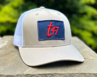 t47 Navy Patch Trucker Hat, Khaki Snapback