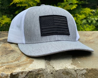 LIMITED - Black American Flag Hat in Light Heathered Gray SnapBack Trucker Style by Concord & Lex