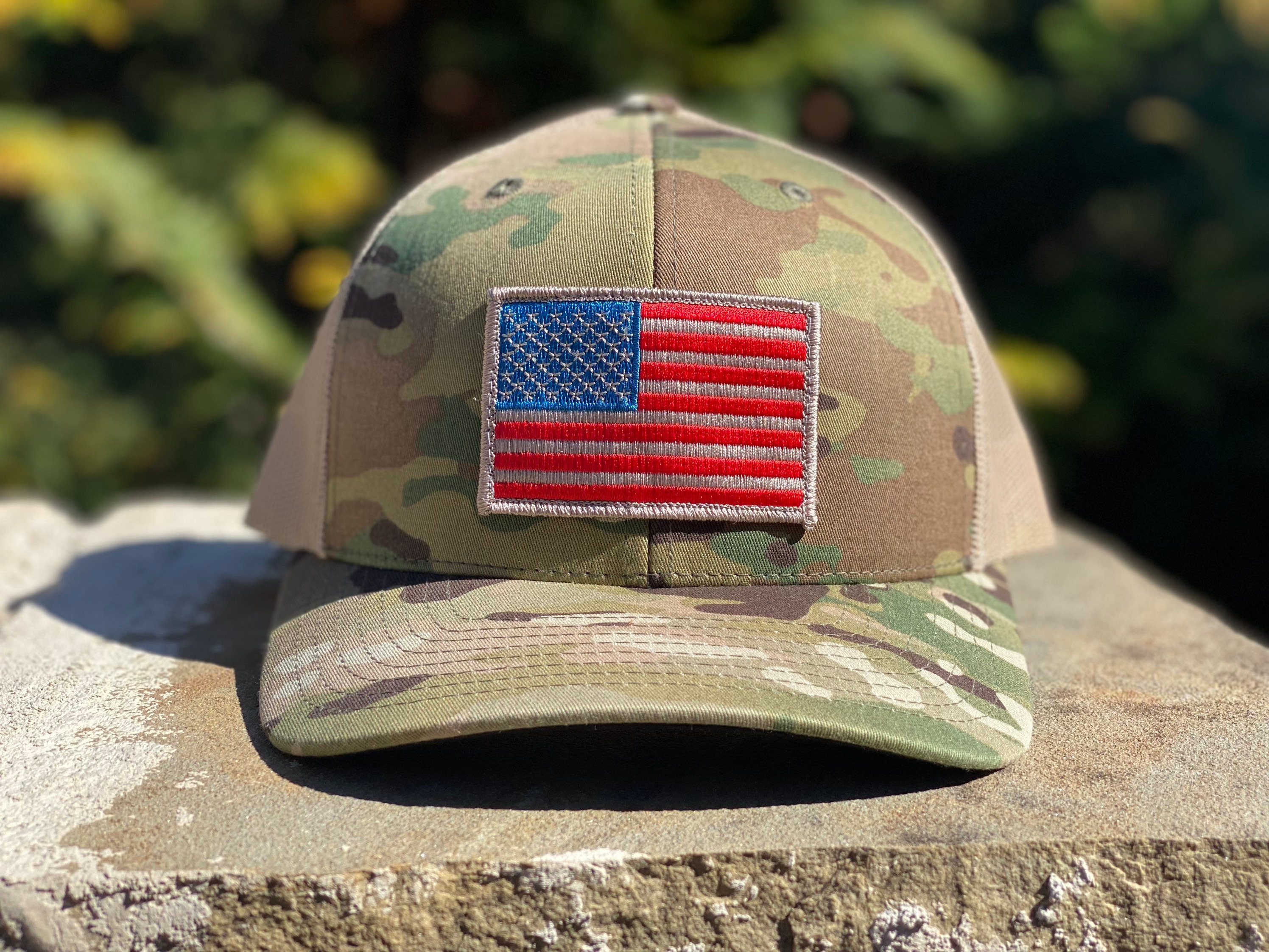 Multicam Camo Hat With Embroidered Subdued USA American Flag