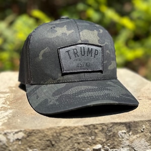 Grey Shield 45/47 Trump America First Patch and Black Multicam Camo SnapBack Hat by Concord & Lex