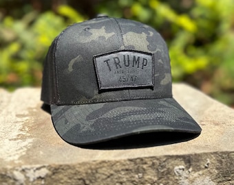 Grey Shield 45/47 Trump America First Patch and Black Multicam Camo SnapBack Hat by Concord & Lex
