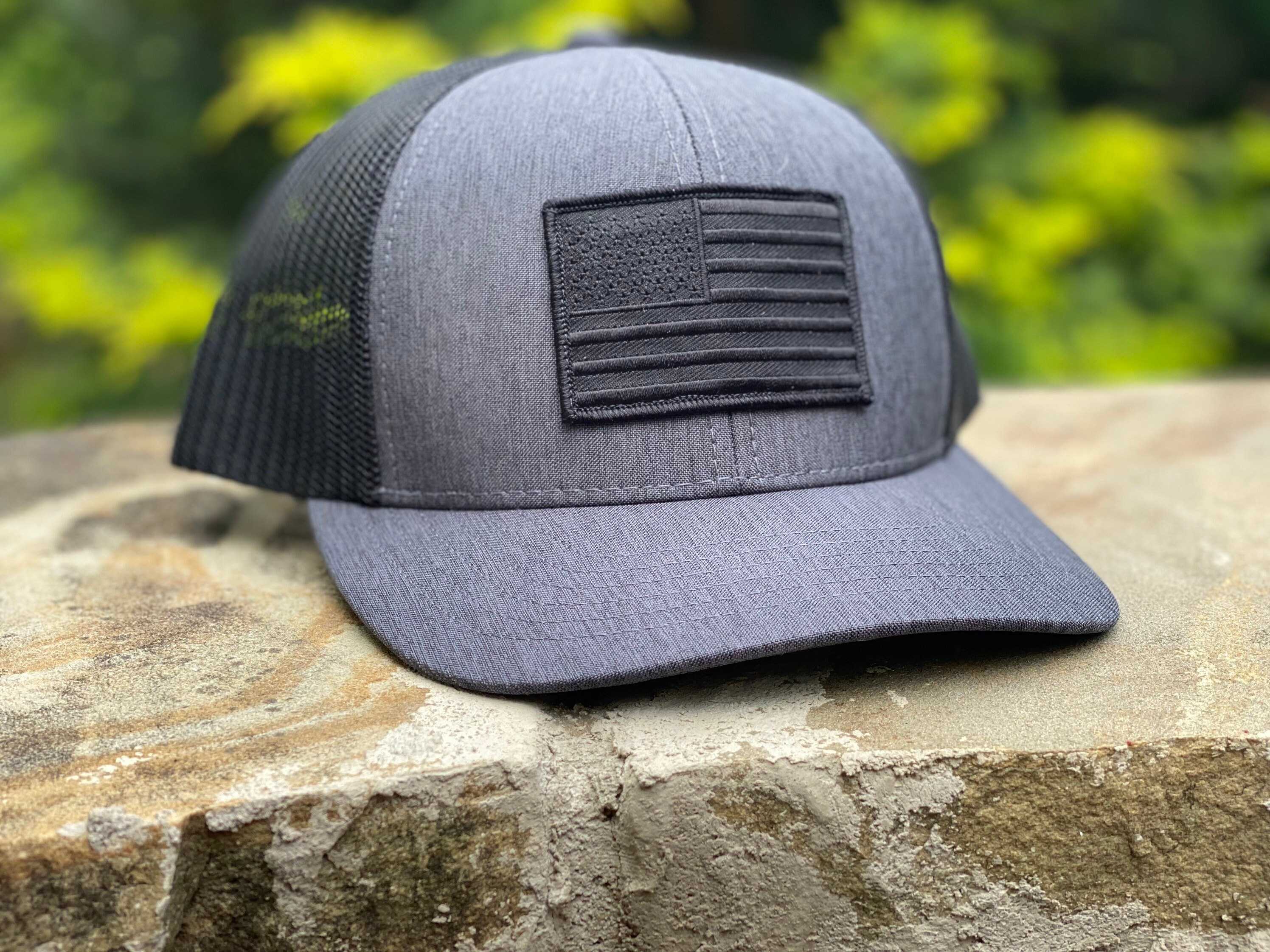 American Flag Baseball Cap – Black Denim With Embroidered Flag