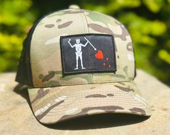 Multicam Green Camo Hat and Black Blackbeard Patch SnapBack Hat by Concord & Lex.