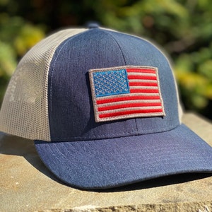 American Flag Patch Hat with Heathered Dark Blue SnapBack Trucker Hat by Concord & Lex