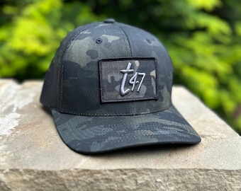 t47 Trump Sewn-On Multicam Patch and Black Multicam SnapBack Trucker Hat by Concord & Lex