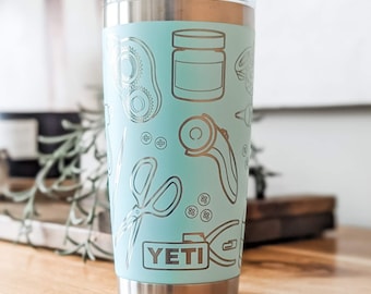 20oz - Engraved Yeti Tumbler with full wrap Scrapbooking Tools Design - Ideal Gift for Scrapbook Enthusiasts & Creative Souls