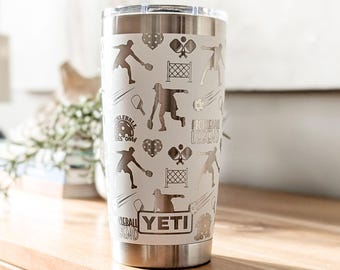 Engraved Pickleball YETI Tumbler: 20oz Stainless Steel, Court Lover Gift