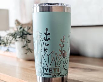 Cactus Yeti Tumbler, Succulent Plant Wrap Gift, Engraved 20oz Stainless Steel Travel Mug