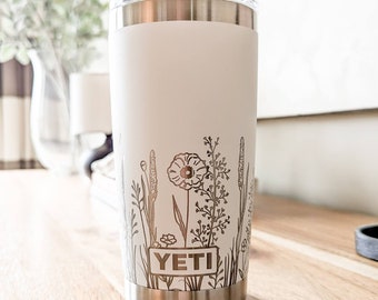 ildflower yeti-beker, gepersonaliseerd bloemen natuurcadeau, gegraveerde 20 oz roestvrijstalen reismok