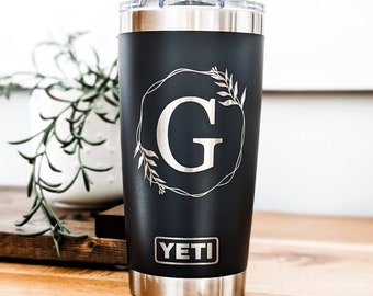 20oz -Personalized Monogram Yeti Tumbler - Engraved Stainless Steel Mug for Hot and Cold Beverages, Custom Gift Idea