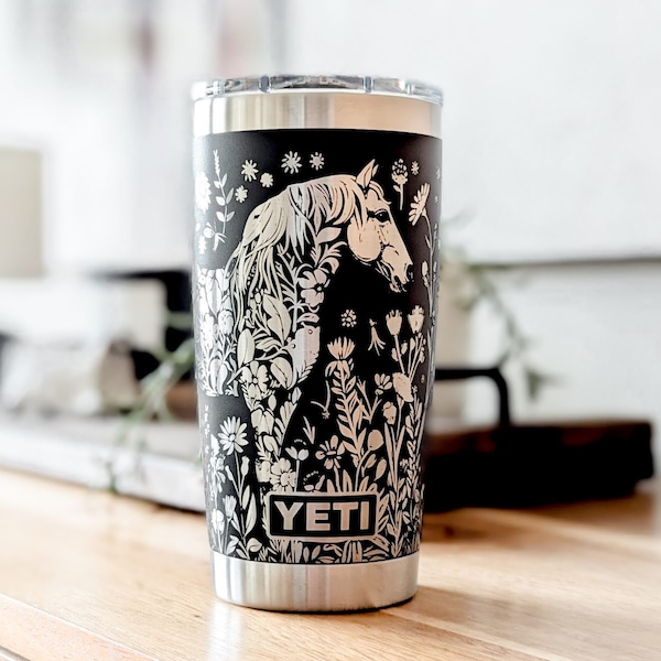 20oz - 360 Floral Horse engraved YETI tumbler