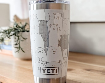 Copo térmico Bear Yeti, presente para amantes da natureza e ursos pardos, caneca de viagem de aço inoxidável gravada de 590 ml.