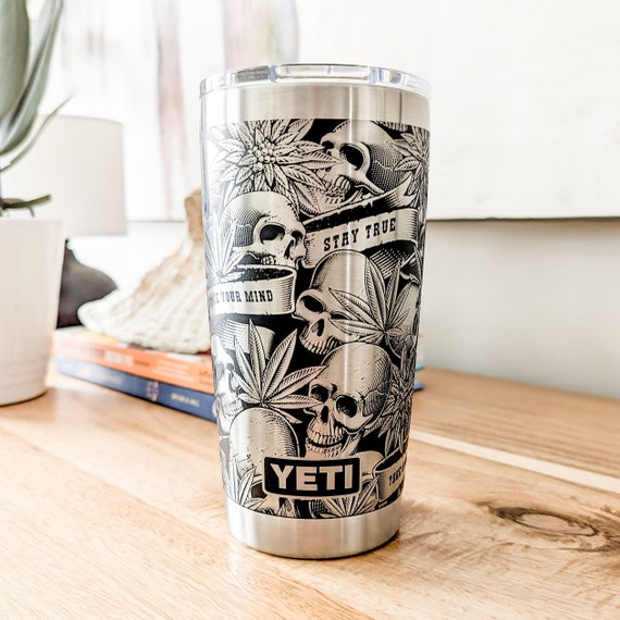 Skull Marijuana Yeti Tumbler, Weed Leaf Goth Gift, Engraved 20oz