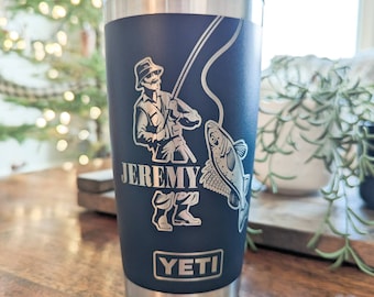 20oz - Vliegvissen YETI tuimelaar met gepersonaliseerde naam