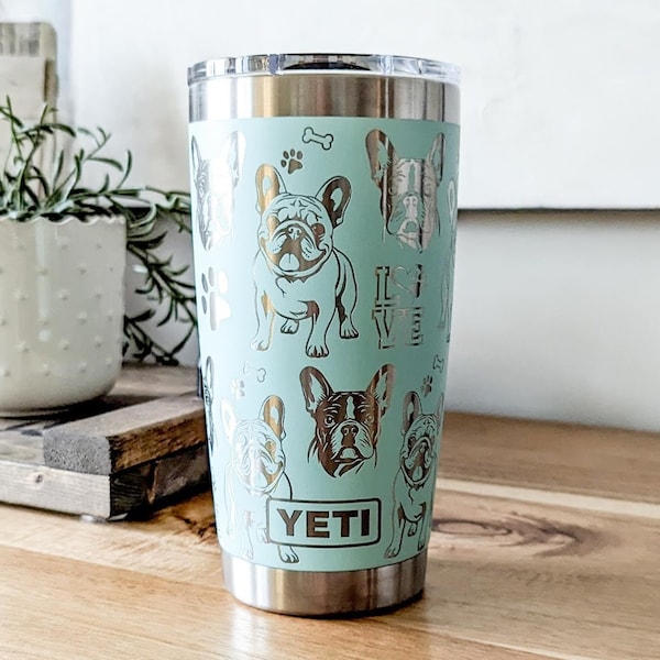 Ambiance bouledogue français : gobelet YETI gravé de 20 oz, parfait pour les fanatiques de Frenchie, propriétaire de bouledogue, cadeau sur le thème des chiens