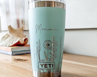 20oz - Personalized 360 Wildflower laser engraved YETI tumbler