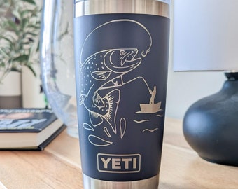 Fishing Yeti Tumbler, Engraved Bass Fisherman Gift for Him, 20oz Travel Mug