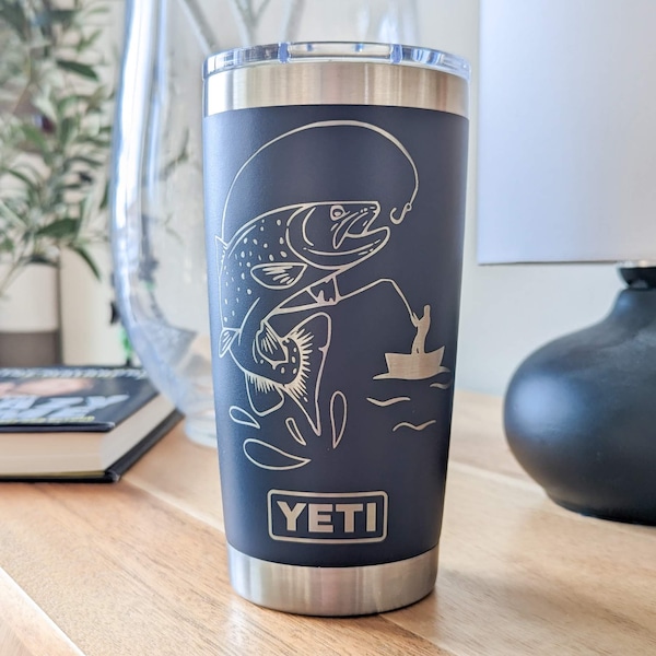 Fishing Yeti-beker, gegraveerde basvisser cadeau voor hem, 20 oz reismok