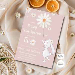 Some Bunny is Two Invitation Daisy Easter 2nd Birthday Invite Editable Canva Template Digital