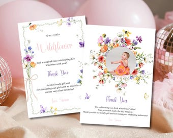 Wildflower Thank You Card, Floral Boho Birthday Note, Custom 5x7 Photo Picture Template, Digital
