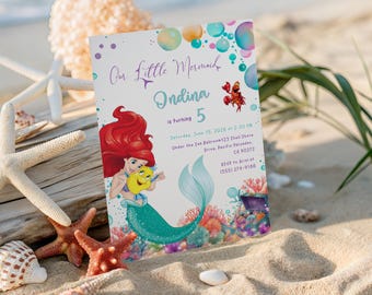 Little Mermaid Birthday Invitation Any Age Girl Ariel Party Editable Canva Template Digital