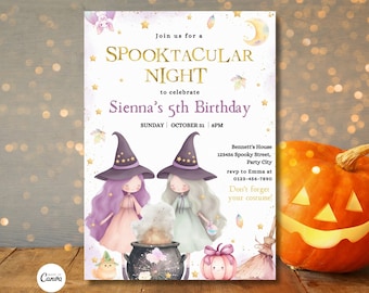 Halloween Witch Birthday Invitation, Kids Halloween, Printable Halloween Party Invite, Girl Birthday, Witch Birthday Invite Spooktacular
