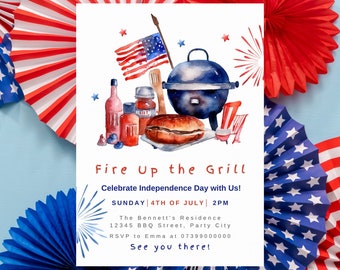 EDITABLE 4th of July Invitation Template, Printable Fourth of July Celebration Invitation, Backyard BBQ Fireworks Card, Memorial Day Invite