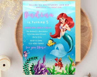 Editable Little Mermaid Birthday Invitation, Ariel Birthday Invitation Template, The Little Mermaid Card, Princess Ariel Digital Invitation