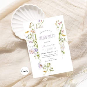 Editable Floral Birthday Invite, Wildflower Birthday Party Invitation Template, Garden Party Birthday, Girls 1st Birthday Flower Invitation