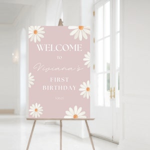 Bearbeitbares Retro Daisy Erstes Geburtstagsparty-Willkommensschild Daisy 1. Geburtstagsfotozeichen Blumen-Digital-Dekor Daisy Birthday Banner Daisy 01