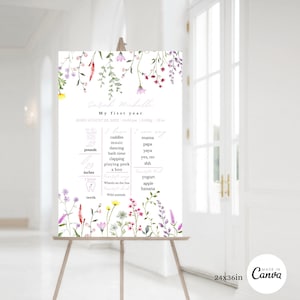 EDITABLE Wildflower First Birthday Milestone Sign, Girl 1st Birthday Milestone Poster, Meadow Flowers Welcome Sign, Flowers Printable Decor