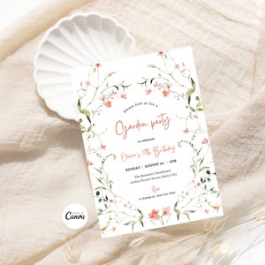 Editable Floral Birthday Invite, Wildflower Birthday Party Invitation Template, Garden Party Birthday, Girls 1st Birthday Flower Invitation