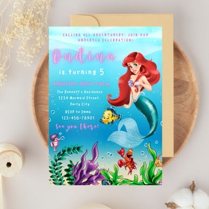 Editable Little Mermaid Birthday Invitation, Ariel Birthday Invitation Template, The Little Mermaid Card, Princess Ariel Digital Invitation