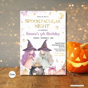 Halloween Witch Birthday Invitation, Kids Halloween, Printable Halloween Party Invite, Girl Birthday, Witch Birthday Invite Spooktacular