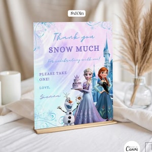 Frozen Birthday Party Sign Party Decorations Elsa Anna Olaf Custom Canva Template Digitally Download