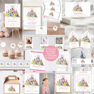 Royal Princess Birthday Invitation Bundle Princess Invite Princess Party Decoration Princess Custom Decor Editable Bundle Girl Templates