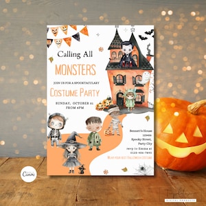 Kids Halloween Invitation, Halloween Party Invite, Halloween Birthday Invite, Halloween Monsters Invite, Spooky Halloween Invite Template
